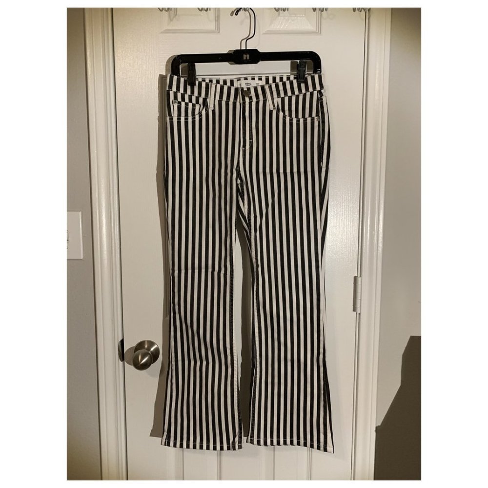 Mango striped trumpet kick flare jeans